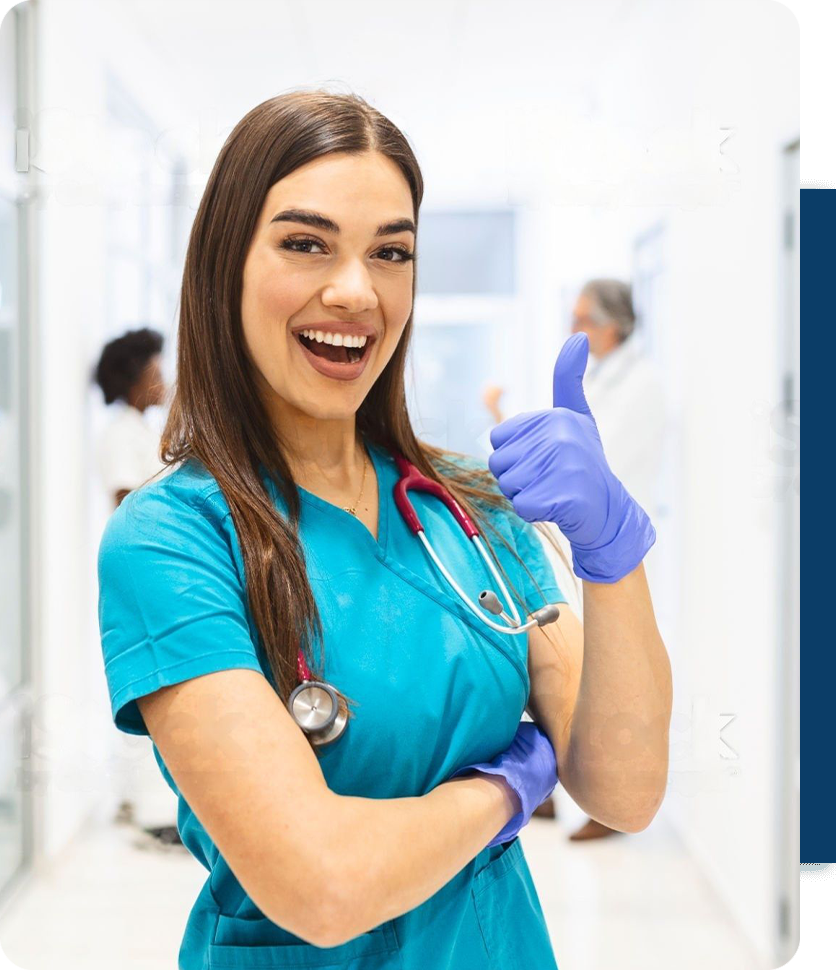 A girl nurse doing a thumbs up